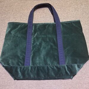 Lands End Large green velvet boat bag.